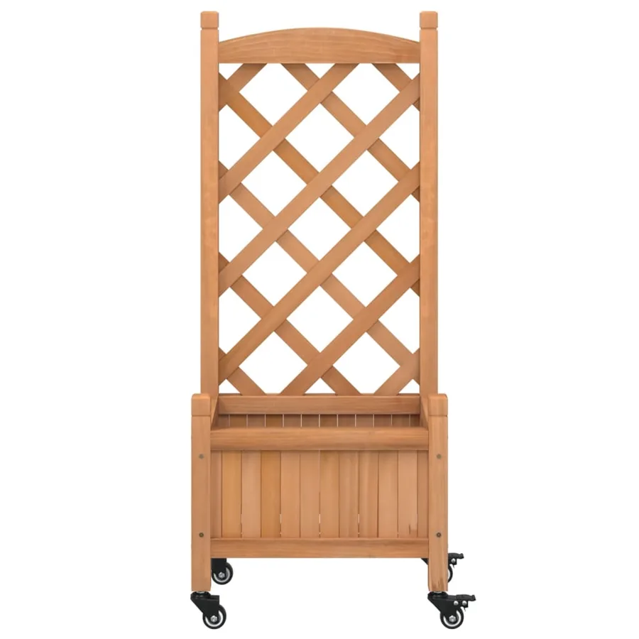 Jardinière avec treillis et roues marron bois massif de sapin - 4
