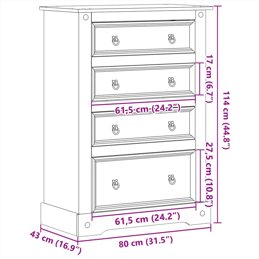 Commode Corona 80x43x114 cm bois massif de pin - 9