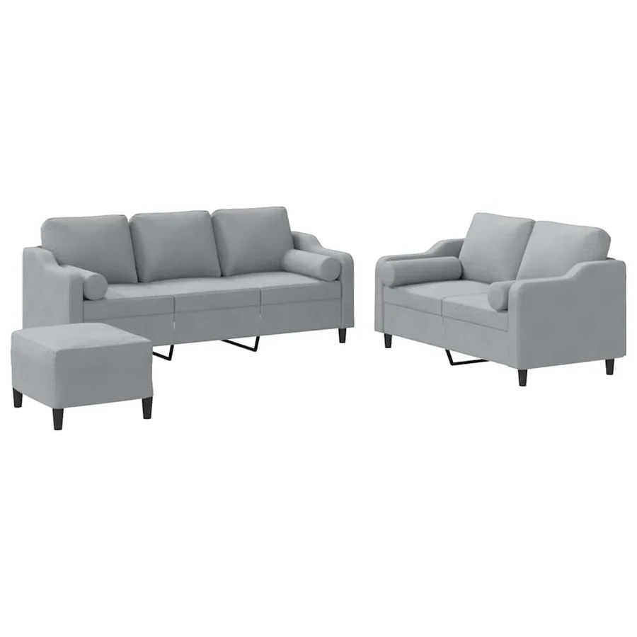 Ensemble de canapés 3 pcs coussins gris clair tissu - 2