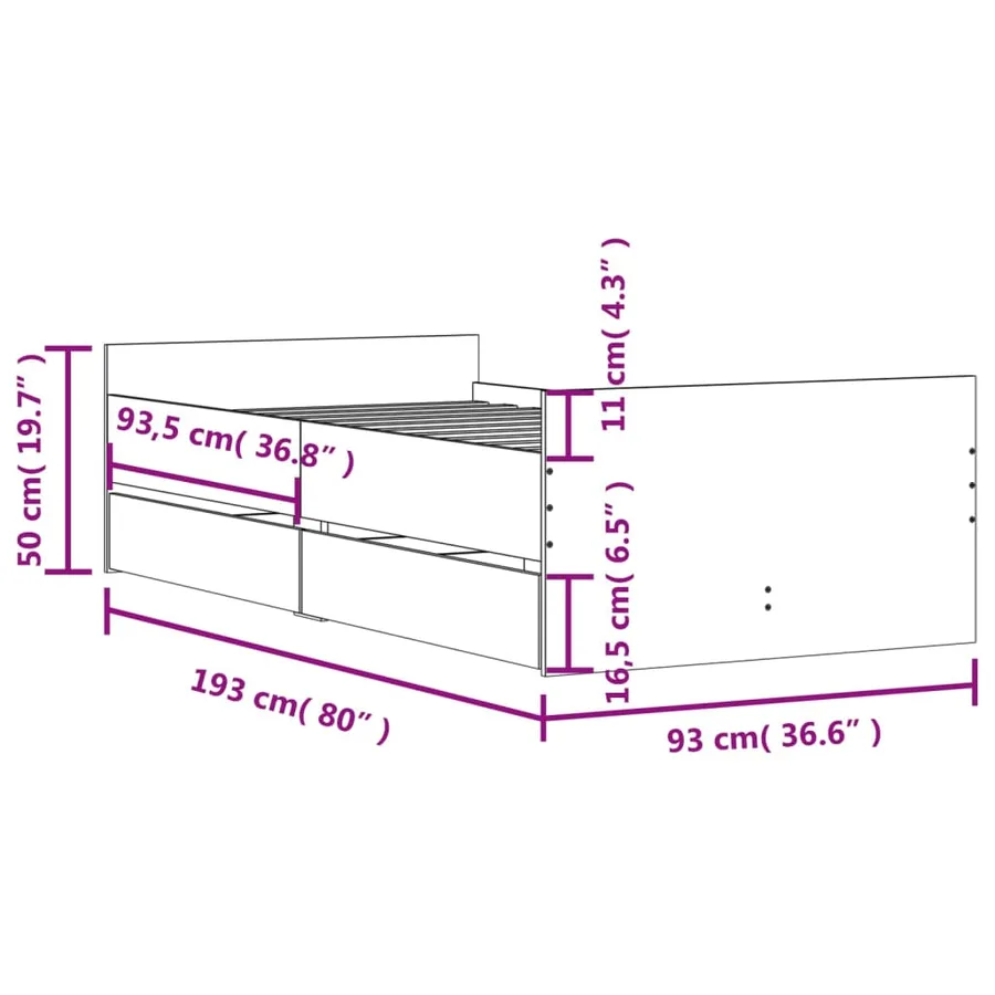 Cadre de lit avec tiroirs sans matelas sonoma gris 90x190 cm - 11