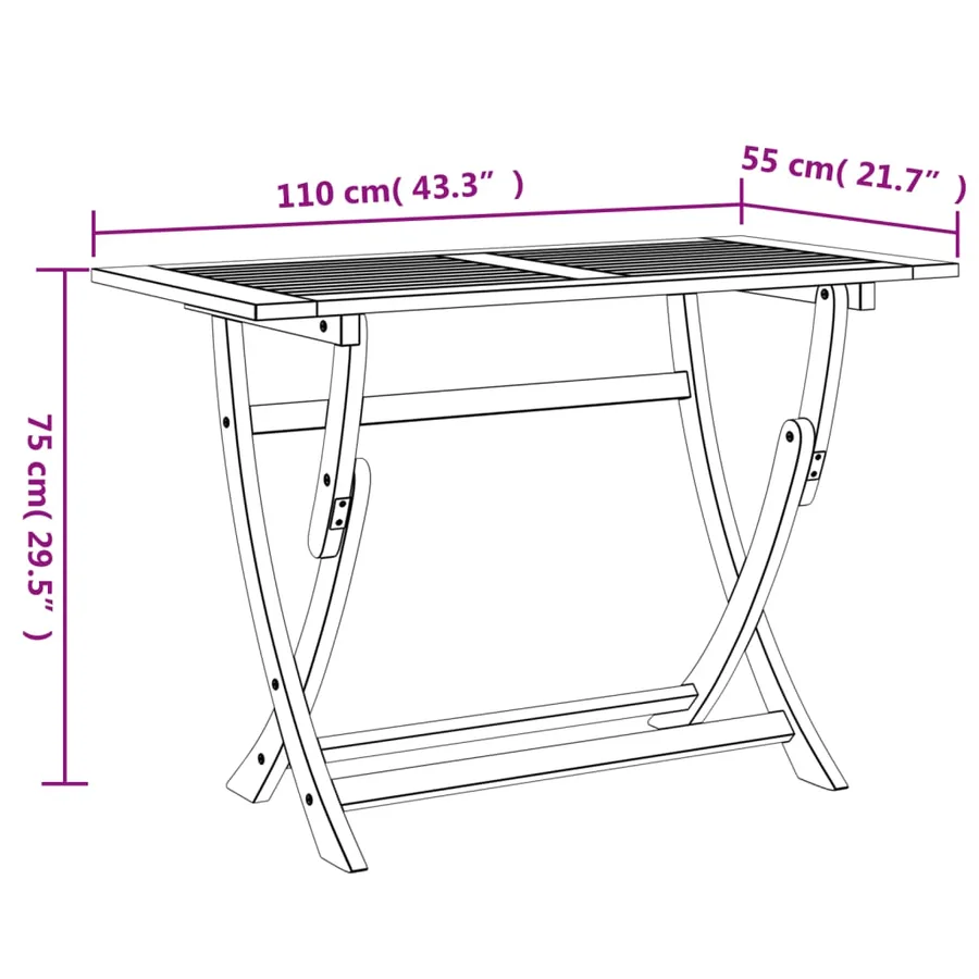 Table pliable de jardin 110x55x75 cm bois d'acacia solide - 9