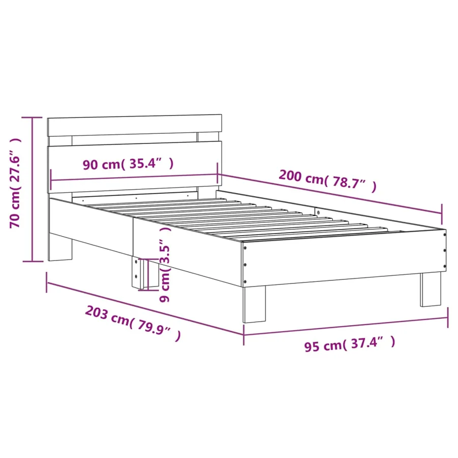 Cadre de lit sans matelas avec lumières LED noir 90x200 cm - 15