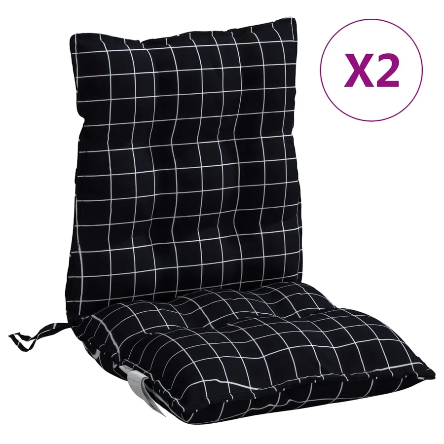 Coussins de chaise à dossier bas lot de 2 motif à carreaux noir - 2