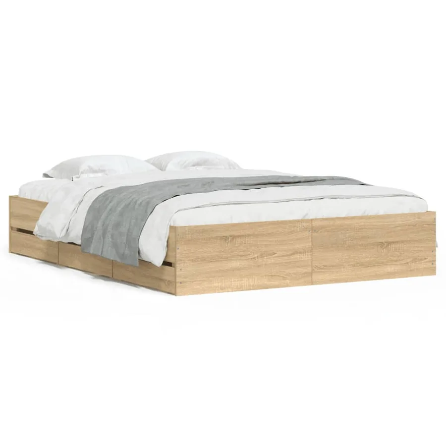 Cadre de lit avec tiroirs sans matelas chêne sonoma 140x190 cm - 2