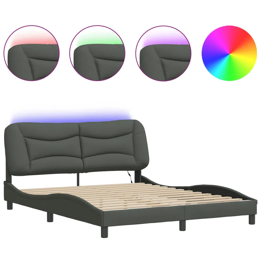 Cadre de lit avec LED sans matelas Hvar gris foncé 160x200 cm tissu - 2