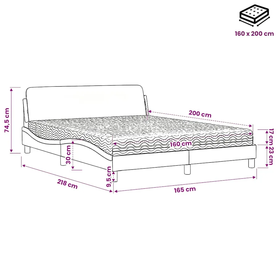 Lit avec matelas Dover gris foncé 160x200 cm tissu - 9