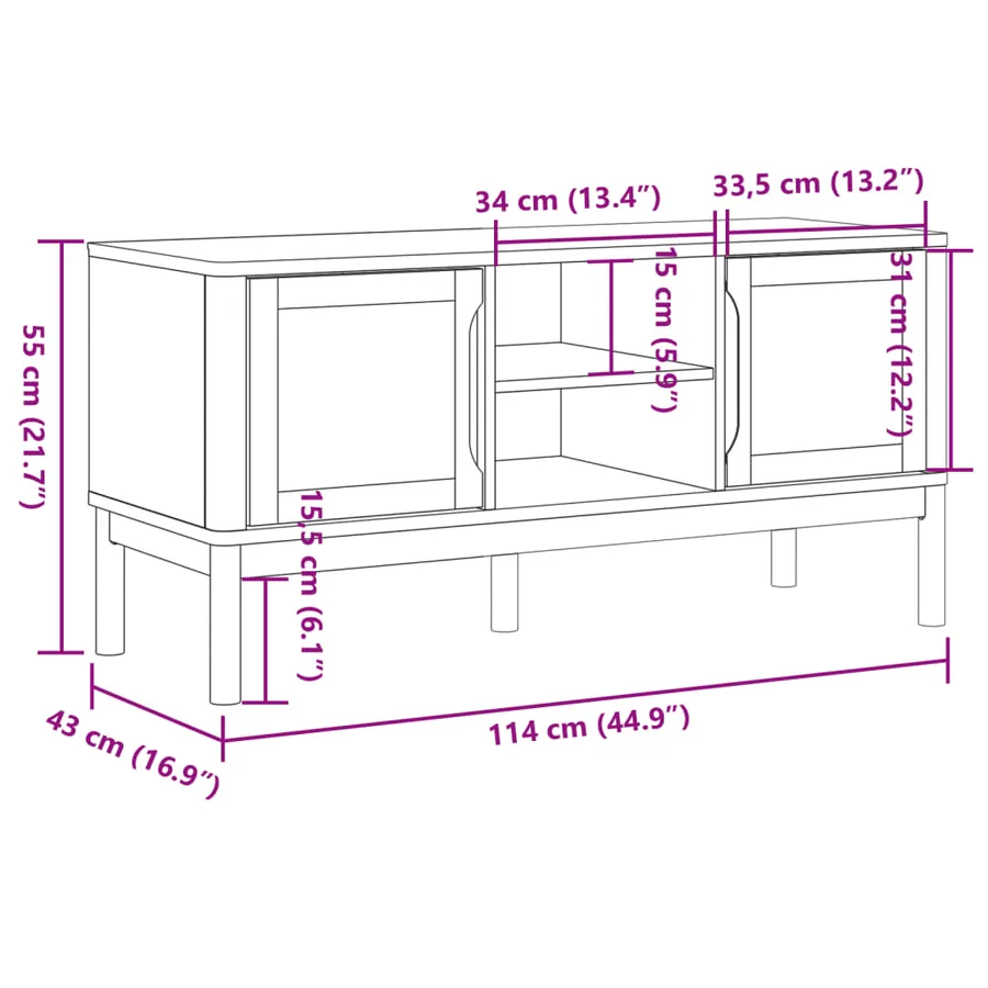 Meuble TV FLORO blanc 114x43x55 cm bois massif de pin - 10