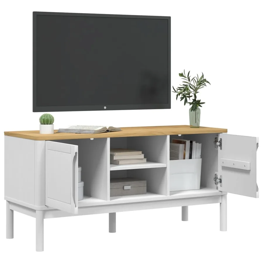 Meuble TV FLORO blanc 114x43x55 cm bois massif de pin - 4