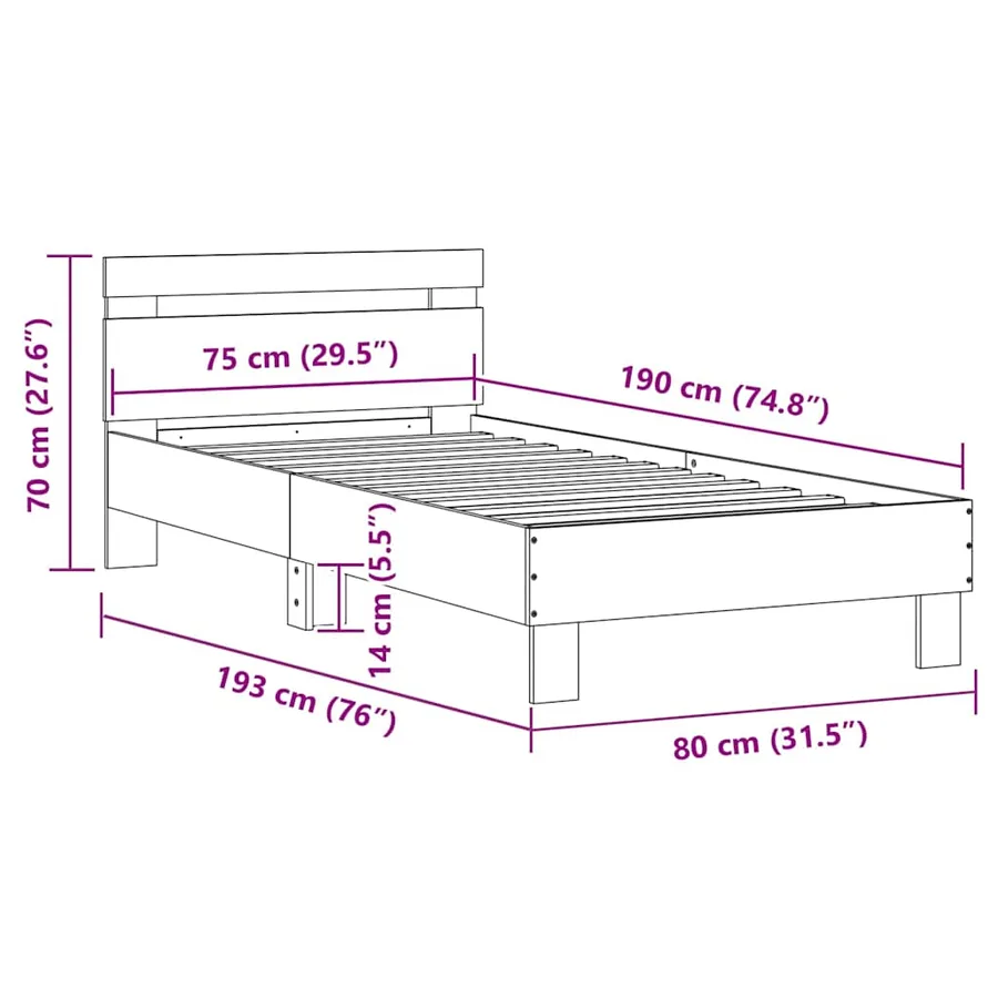 Cadre de lit sans matelas avec lumières LED 75x190 cm - 15