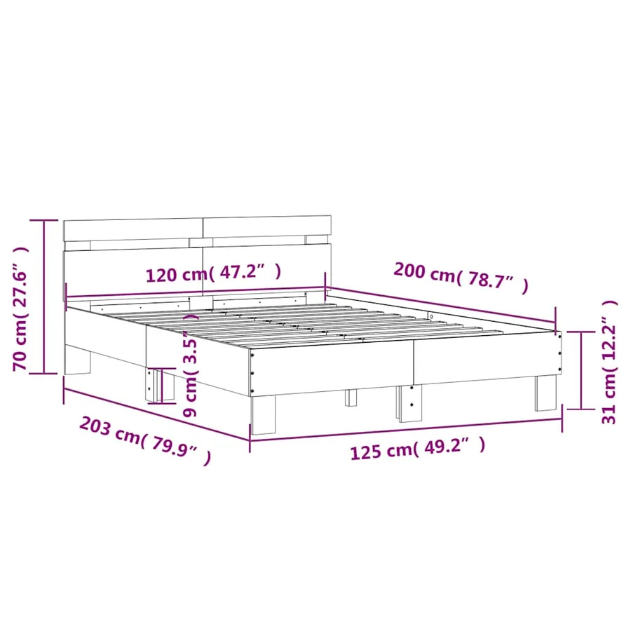 Cadre de lit avec LED sans matelas gris béton 120x200 cm - 15