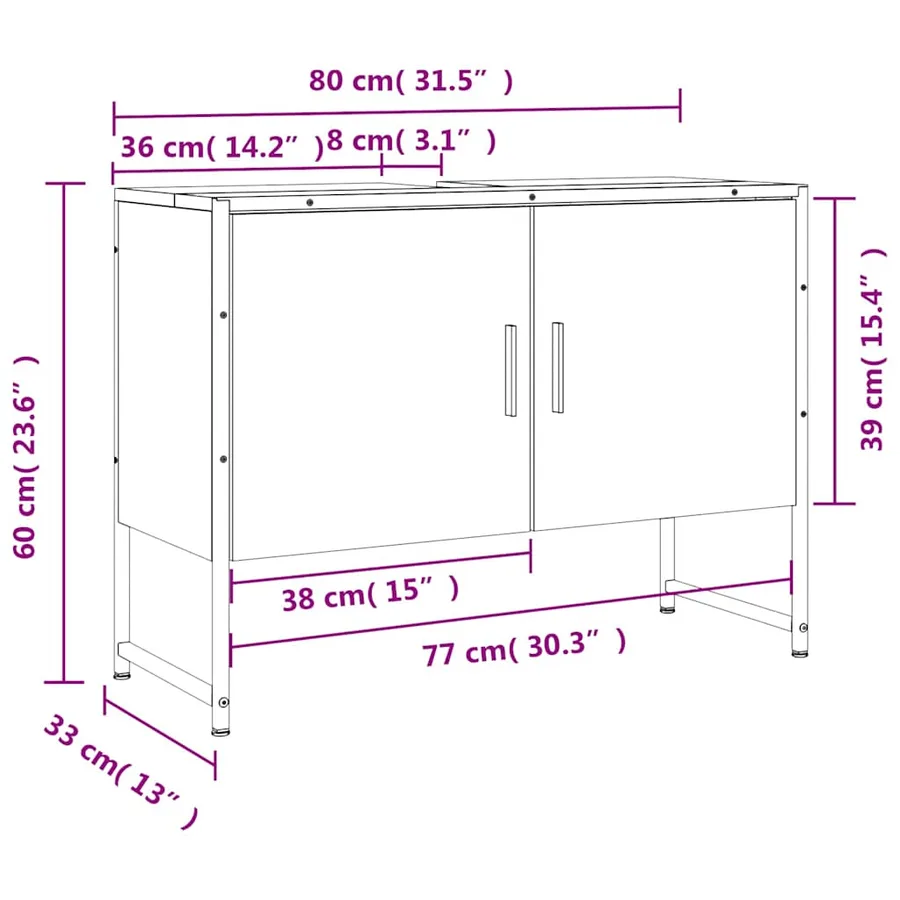 Armoire lavabo de salle de bain chêne marron bois d'ingénierie - 12