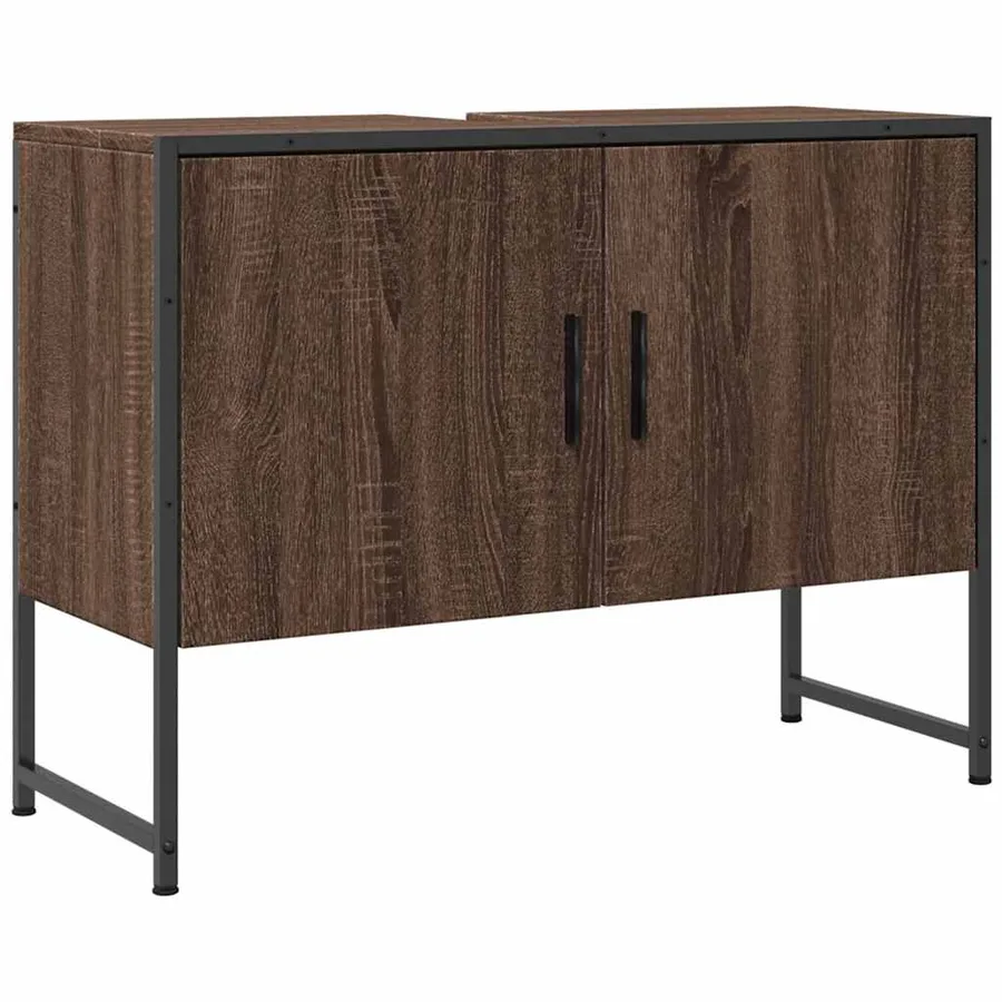 Armoire lavabo de salle de bain chêne marron bois d'ingénierie - 2