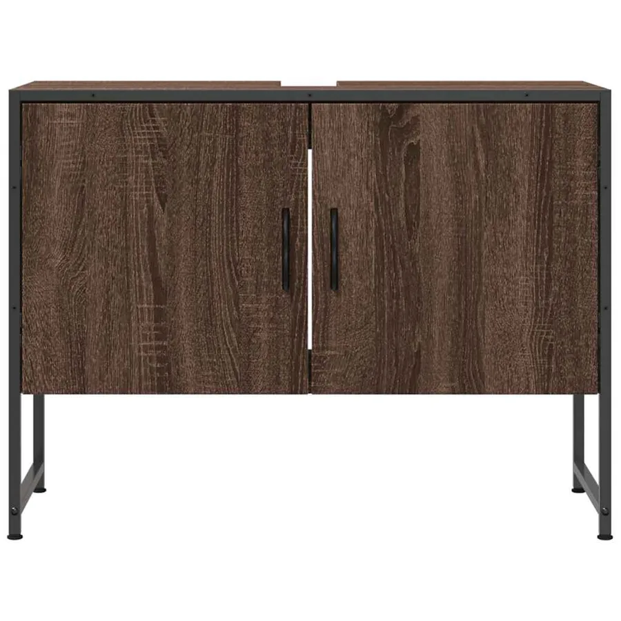 Armoire lavabo de salle de bain chêne marron bois d'ingénierie - 4