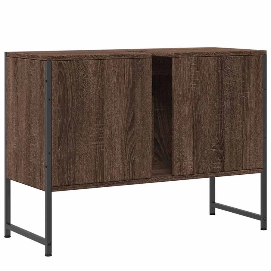Armoire lavabo de salle de bain chêne marron bois d'ingénierie - 6