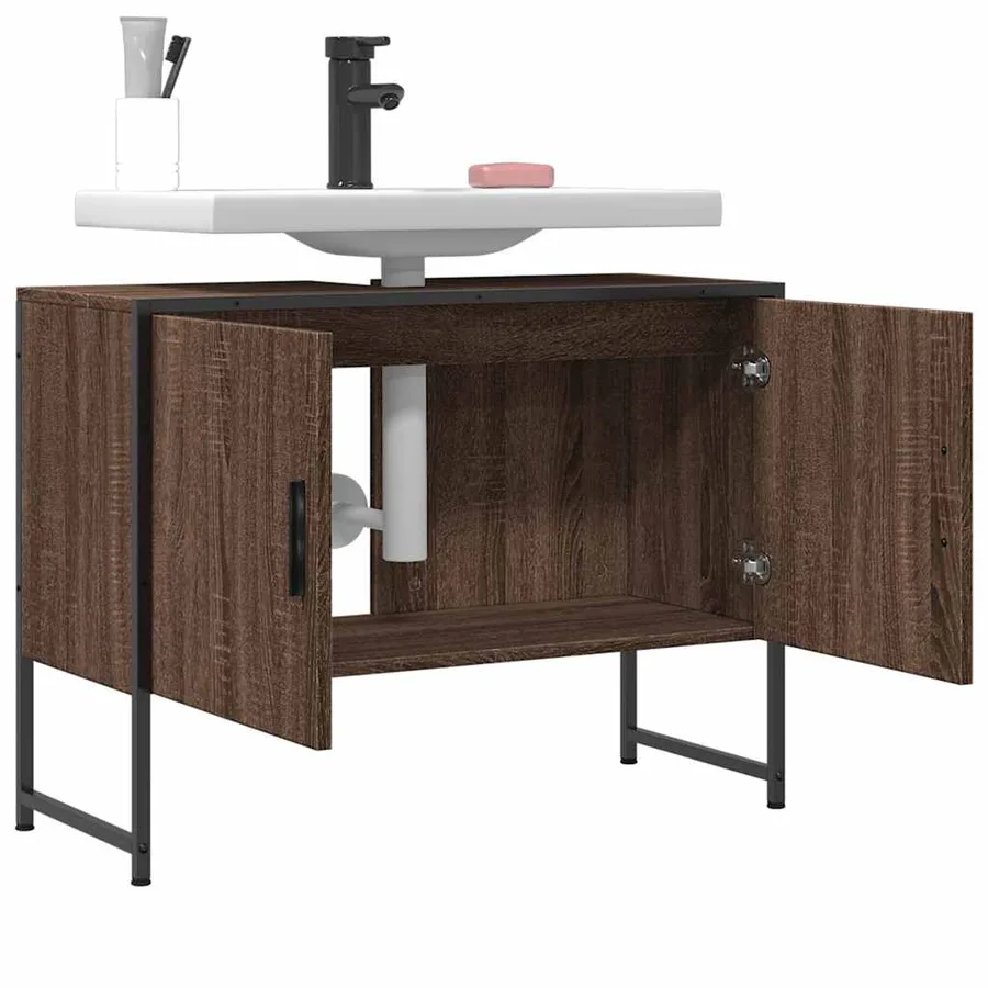 Armoire lavabo de salle de bain chêne marron bois d'ingénierie - 9
