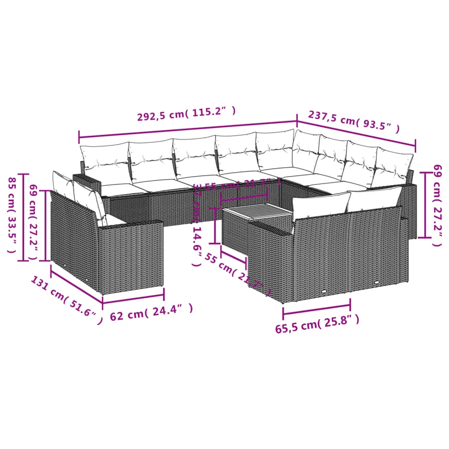 Salon de jardin avec coussins 13 pcs gris résine tressée - 3