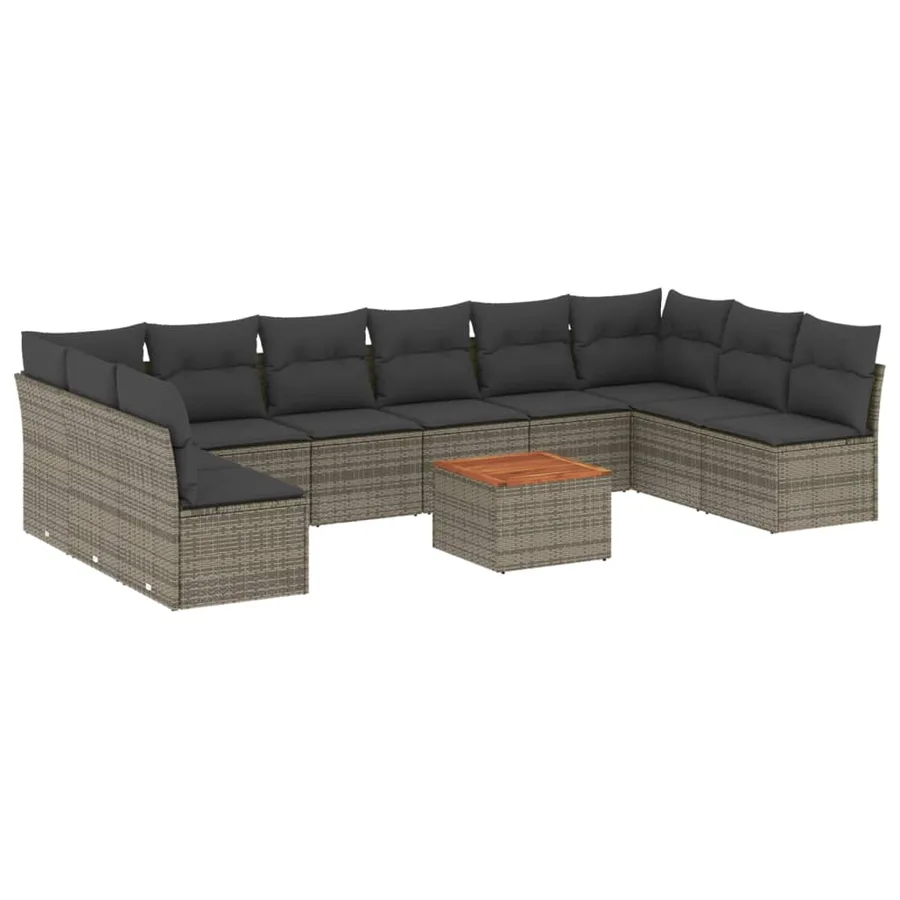 Salon de jardin 11 pcs avec coussins gris résine tressée - 2