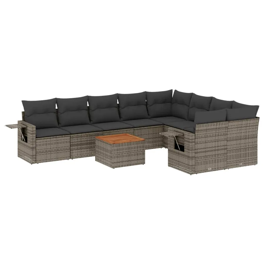 Salon de jardin avec coussins 10 pcs gris résine tressée - 2