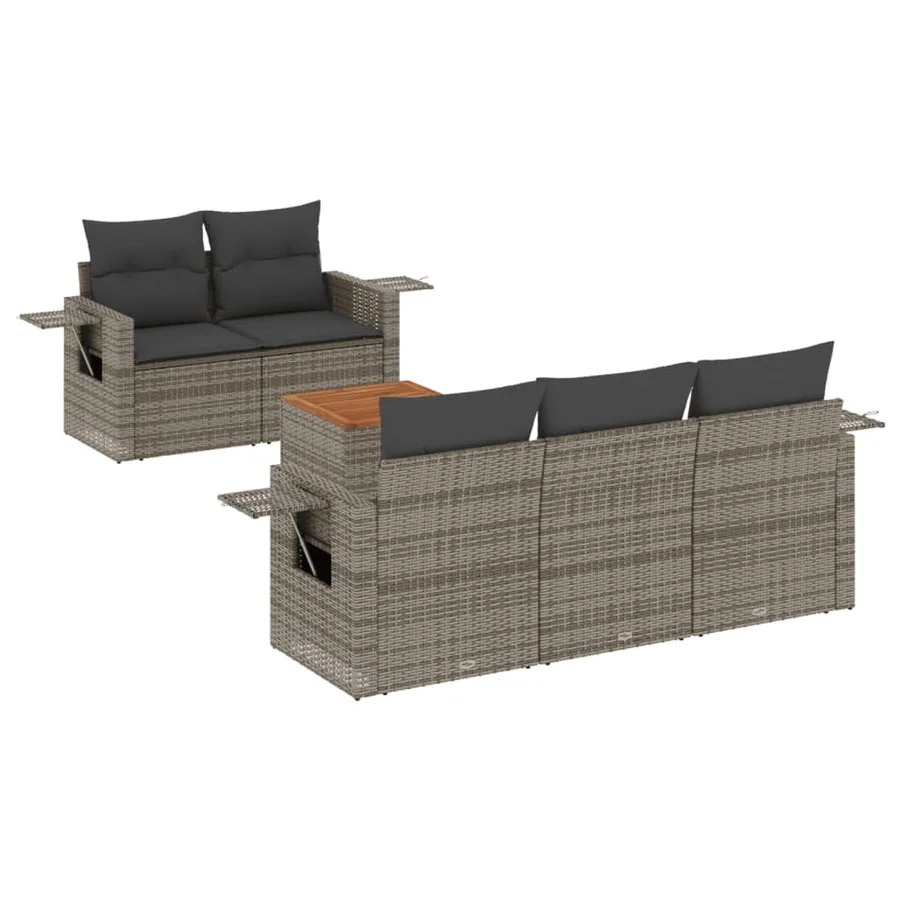 Salon de jardin 6 pcs avec coussins gris résine tressée - 2