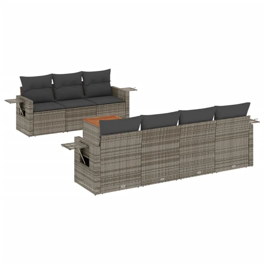 Salon de jardin 8 pcs avec coussins gris résine tressée - 2