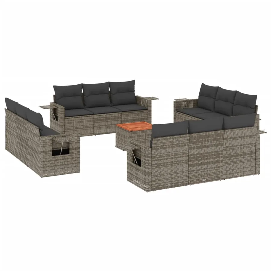 Salon de jardin avec coussins 13 pcs gris résine tressée - 2