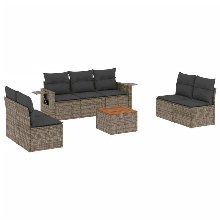 Salon de jardin 8 pcs avec coussins gris résine tressée - 2