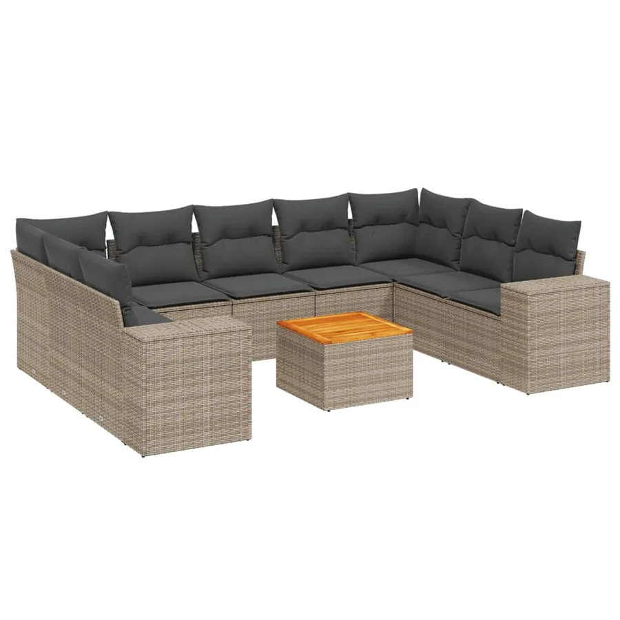 Salon de jardin avec coussins 10 pcs gris résine tressée - 2