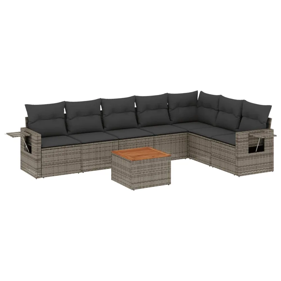 Salon de jardin 8 pcs avec coussins gris résine tressée - 2