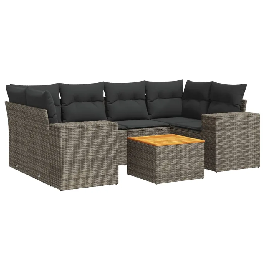 Salon de jardin avec coussins 7 pcs gris résine tressée - 2