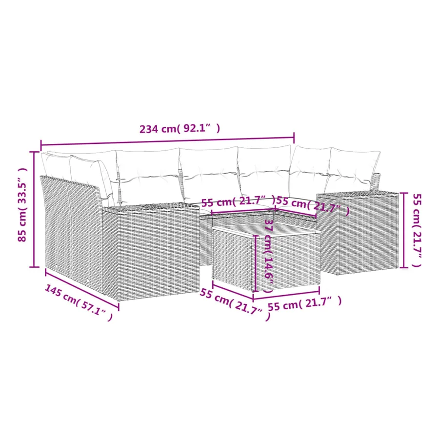 Salon de jardin avec coussins 7 pcs gris résine tressée - 3