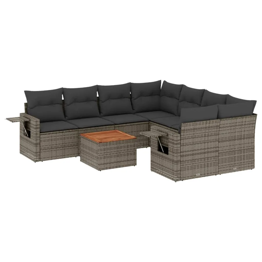 Salon de jardin 9 pcs avec coussins gris résine tressée - 2