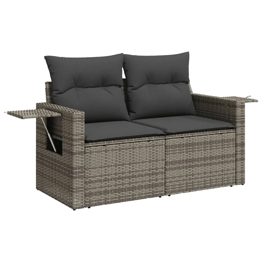 Salon de jardin 9 pcs avec coussins gris résine tressée - 7