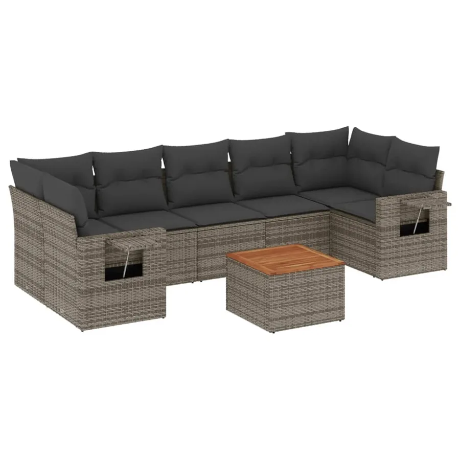 Salon de jardin 8 pcs avec coussins gris résine tressée - 2