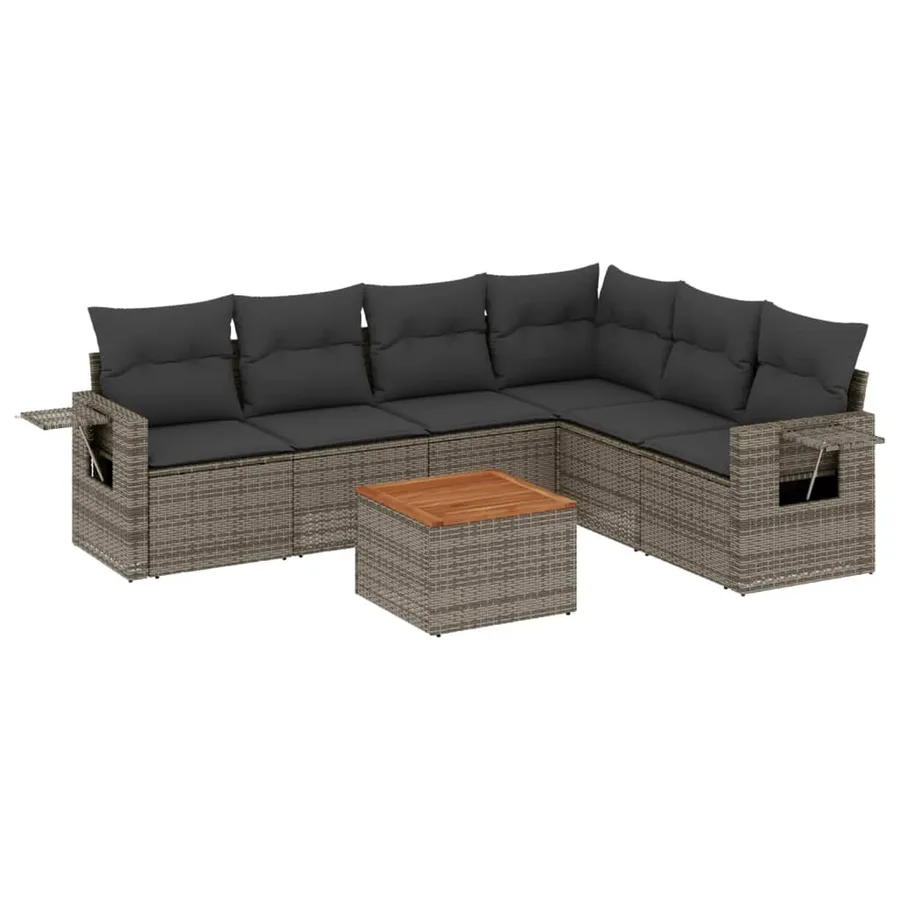 Salon de jardin avec coussins 7 pcs gris résine tressée - 2