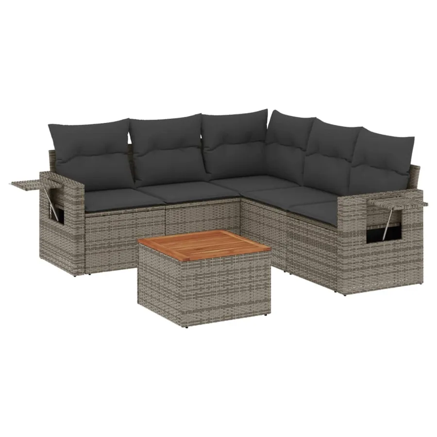 Salon de jardin 6 pcs avec coussins gris résine tressée - 2