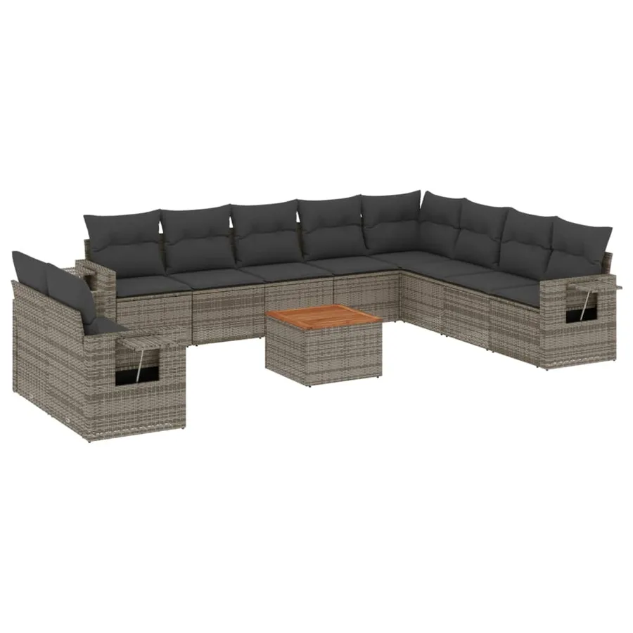 Salon de jardin 11 pcs avec coussins gris résine tressée - 2