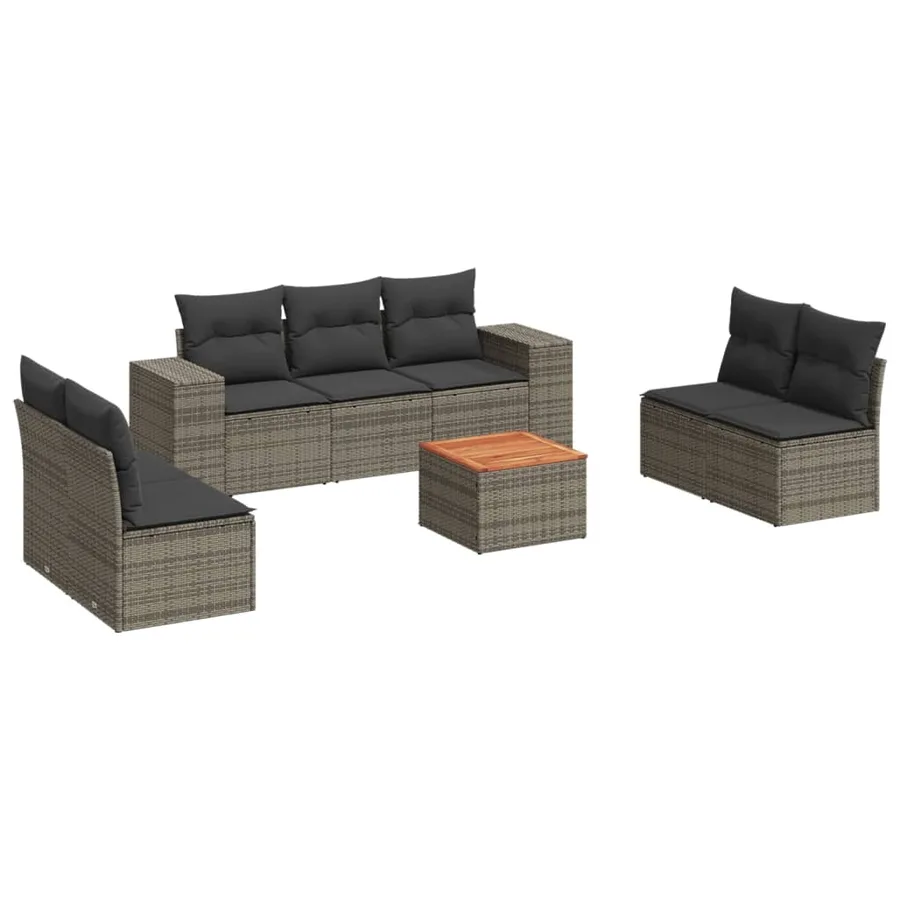 Salon de jardin 8 pcs avec coussins gris résine tressée - 2