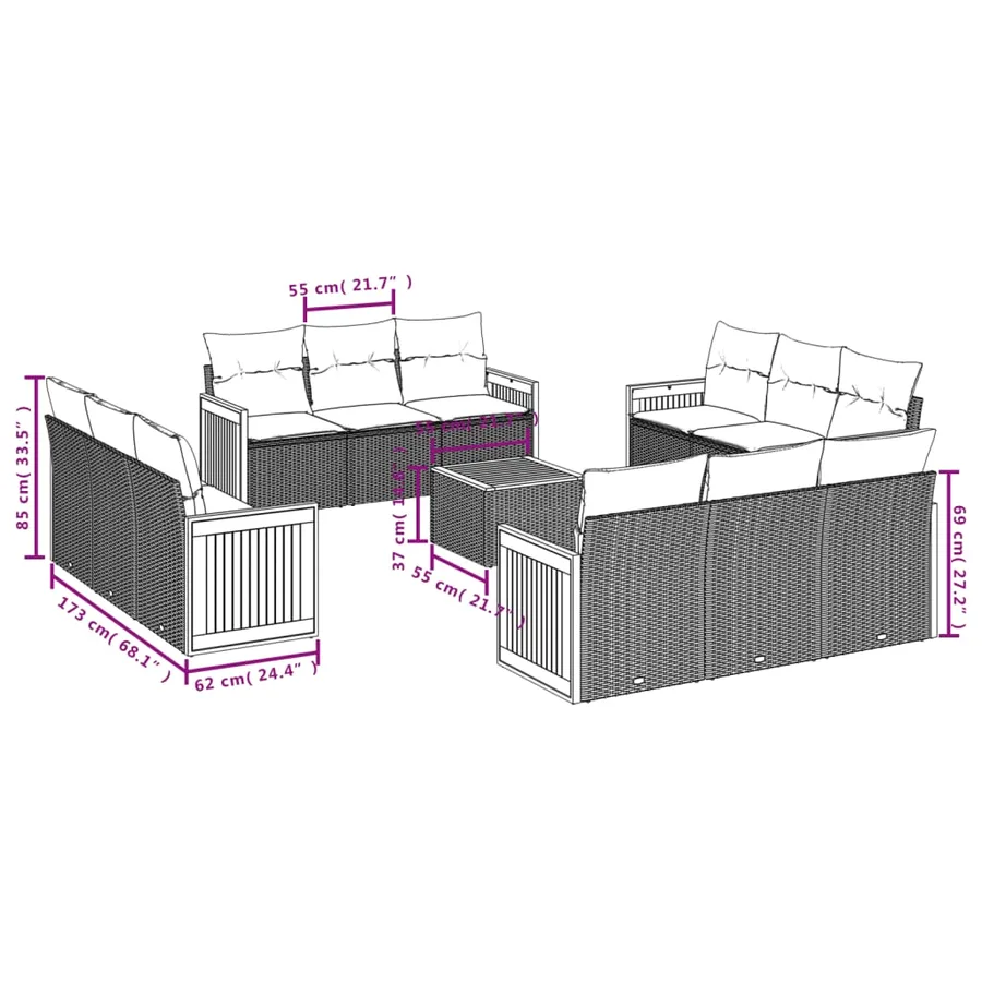 Salon de jardin avec coussins 13 pcs gris résine tressée - 7