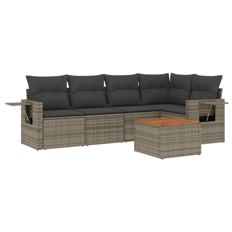 Salon de jardin 6 pcs avec coussins gris résine tressée - 2