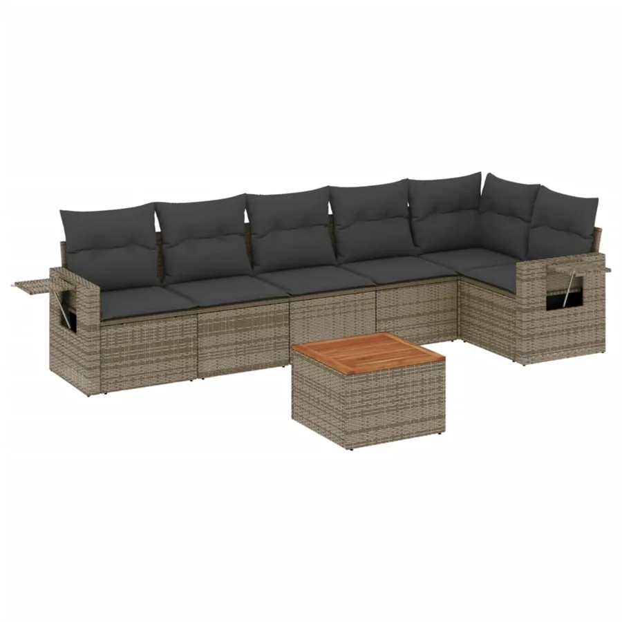 Salon de jardin avec coussins 7 pcs gris résine tressée - 2