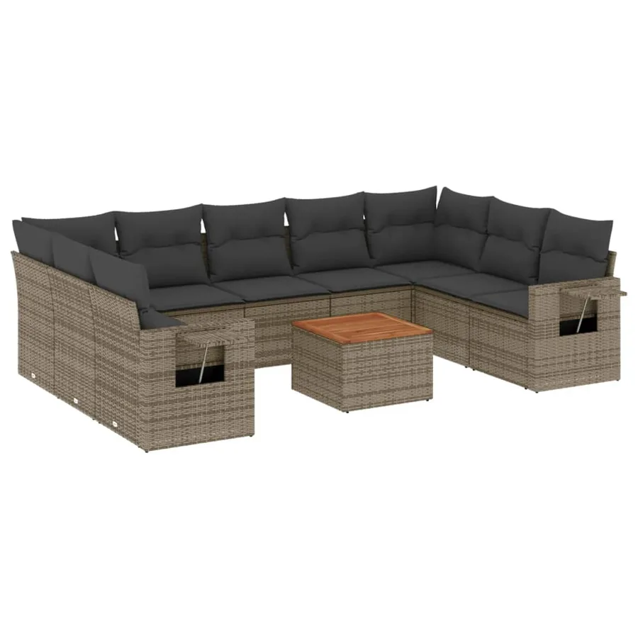 Salon de jardin avec coussins 10 pcs gris résine tressée - 2