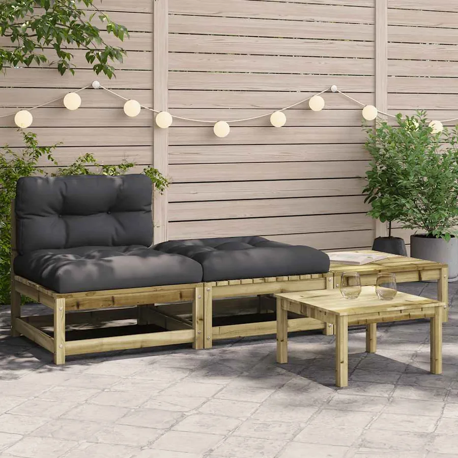 Canapé de jardin sans accoudoirs avec coussins et repose-pieds