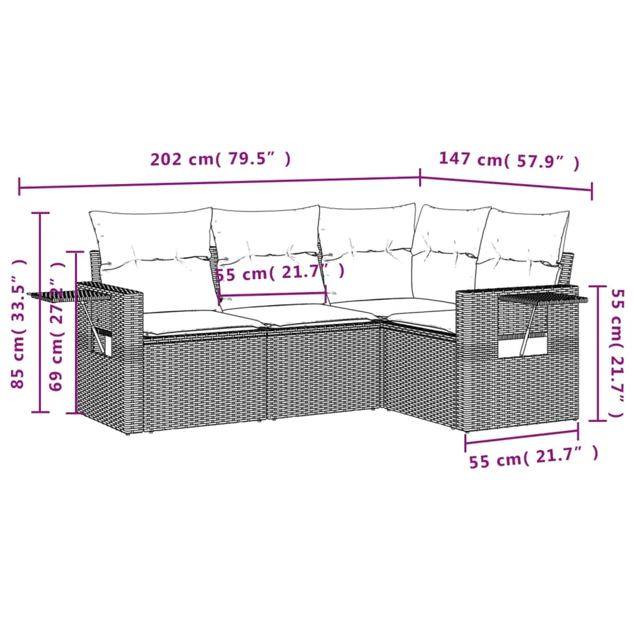 Salon de jardin avec coussins 4 pcs beige résine tressée - 3