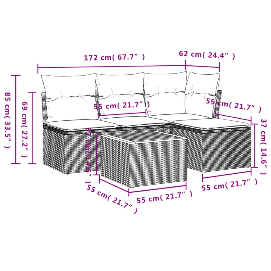 Salon de jardin avec coussins 5pcs mélange beige résine tressée - 11