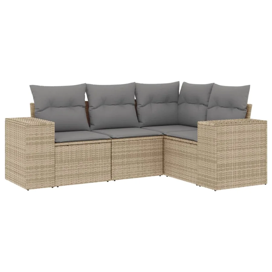 Salon de jardin avec coussins 4 pcs beige résine tressée - 2