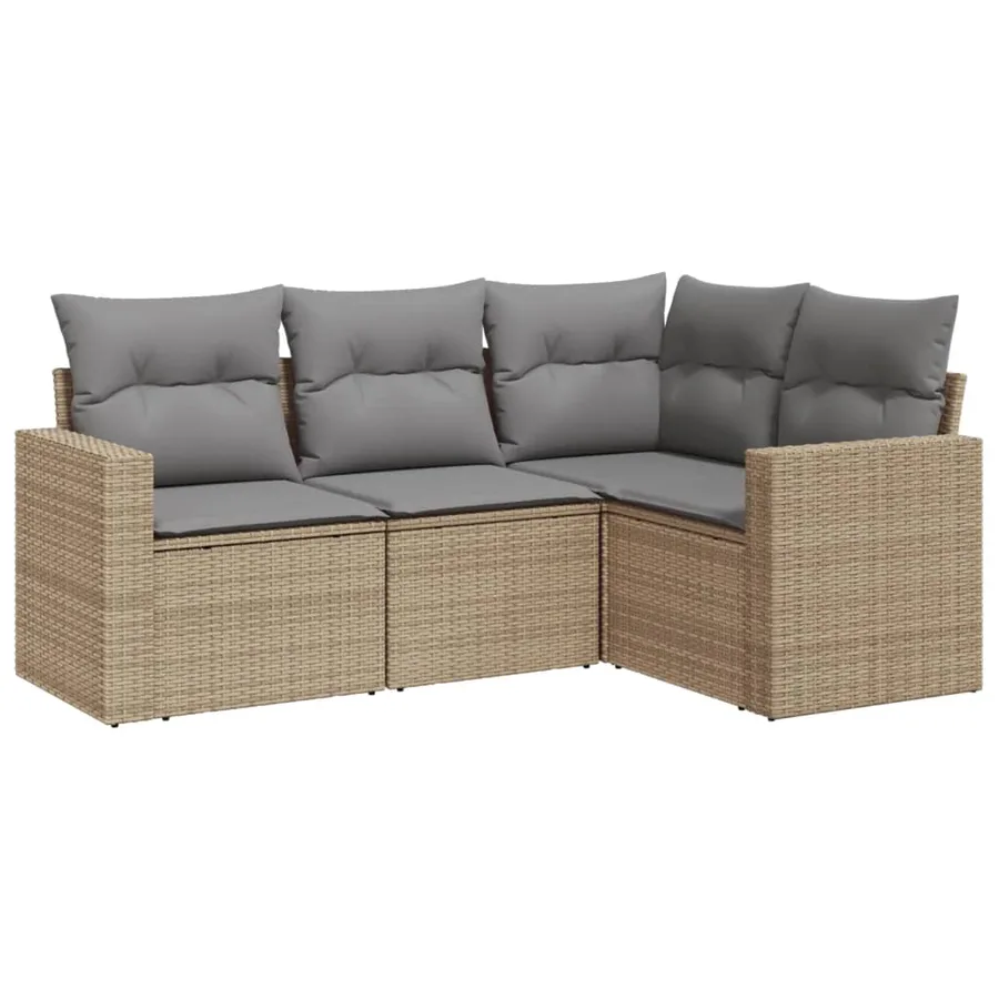 Salon de jardin avec coussins 4 pcs beige résine tressée - 2
