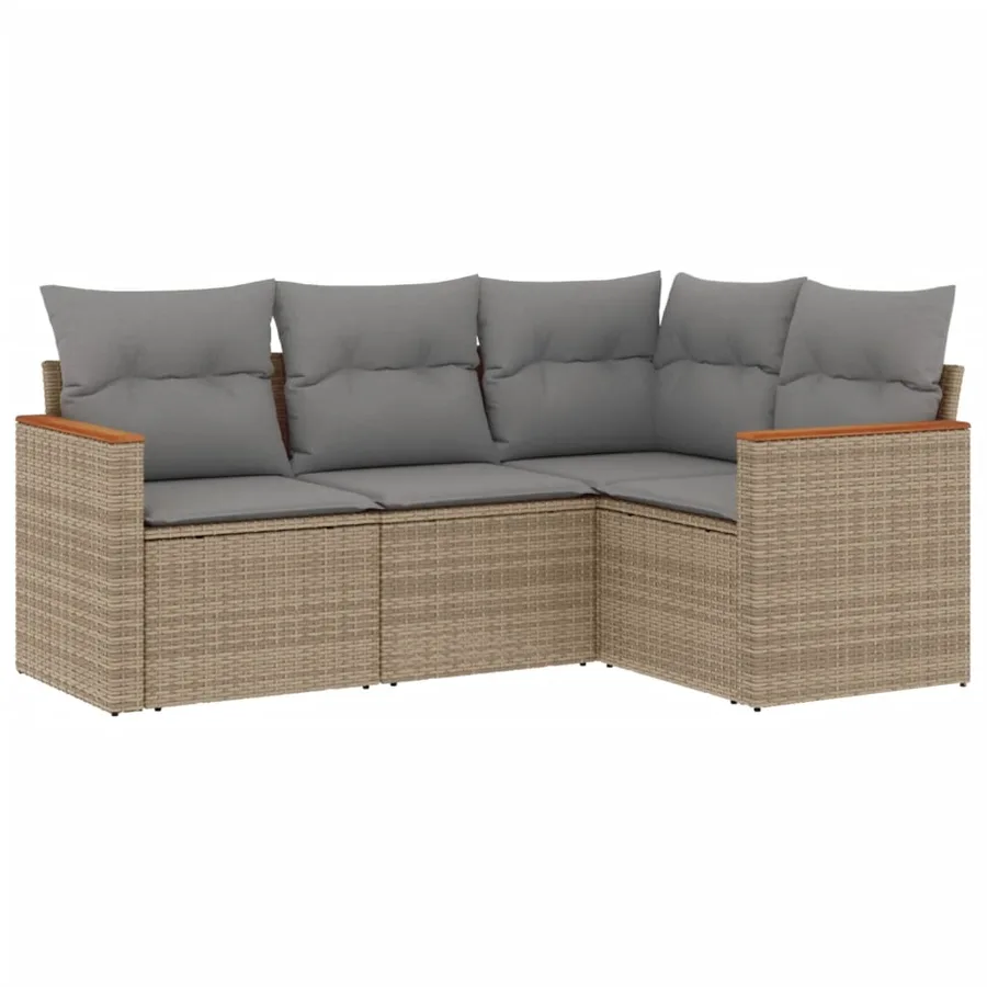 Salon de jardin avec coussins 4 pcs beige résine tressée - 2
