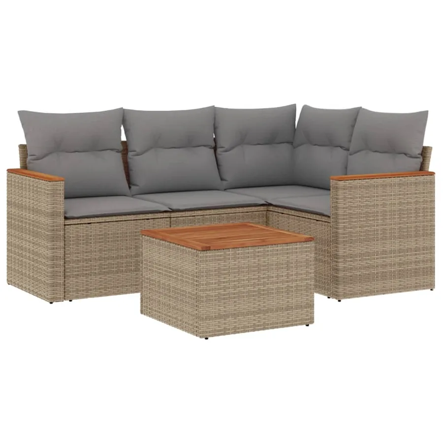 Salon de jardin avec coussins 5 pcs beige résine tressée - 2