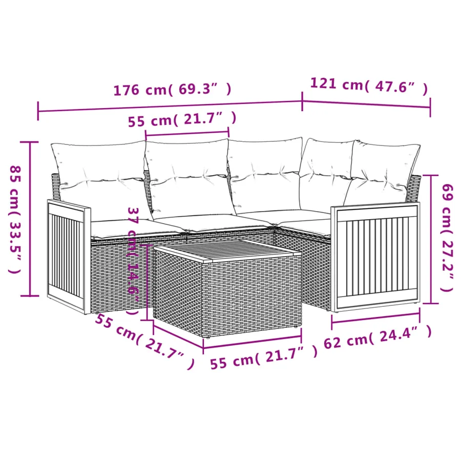 Salon de jardin avec coussins 5 pcs beige résine tressée - 3