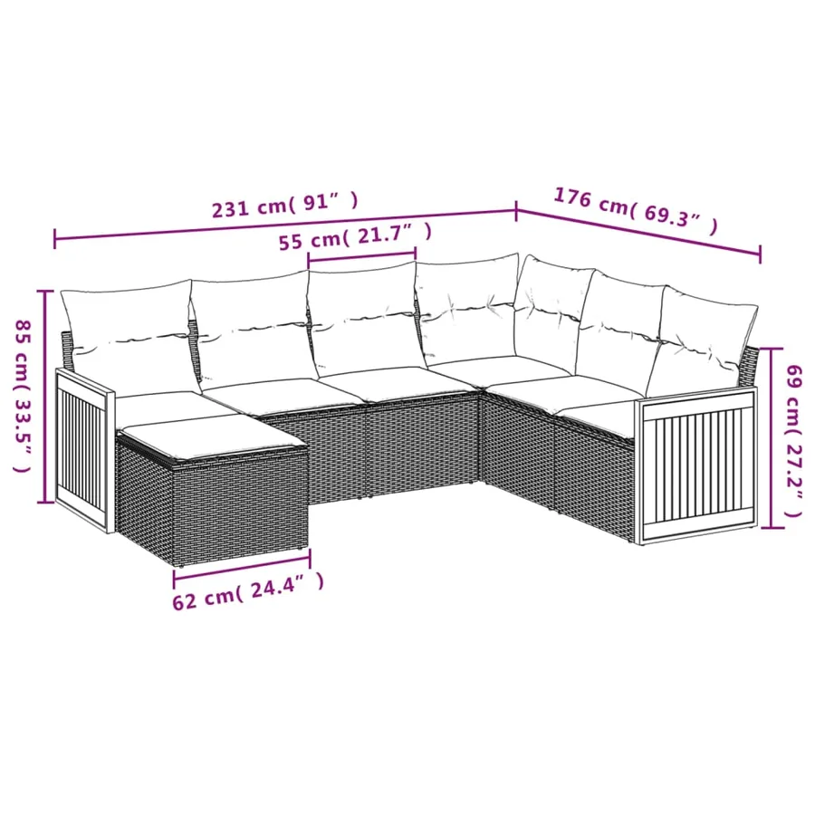 Salon de jardin avec coussins 7 pcs gris résine tressée - 8